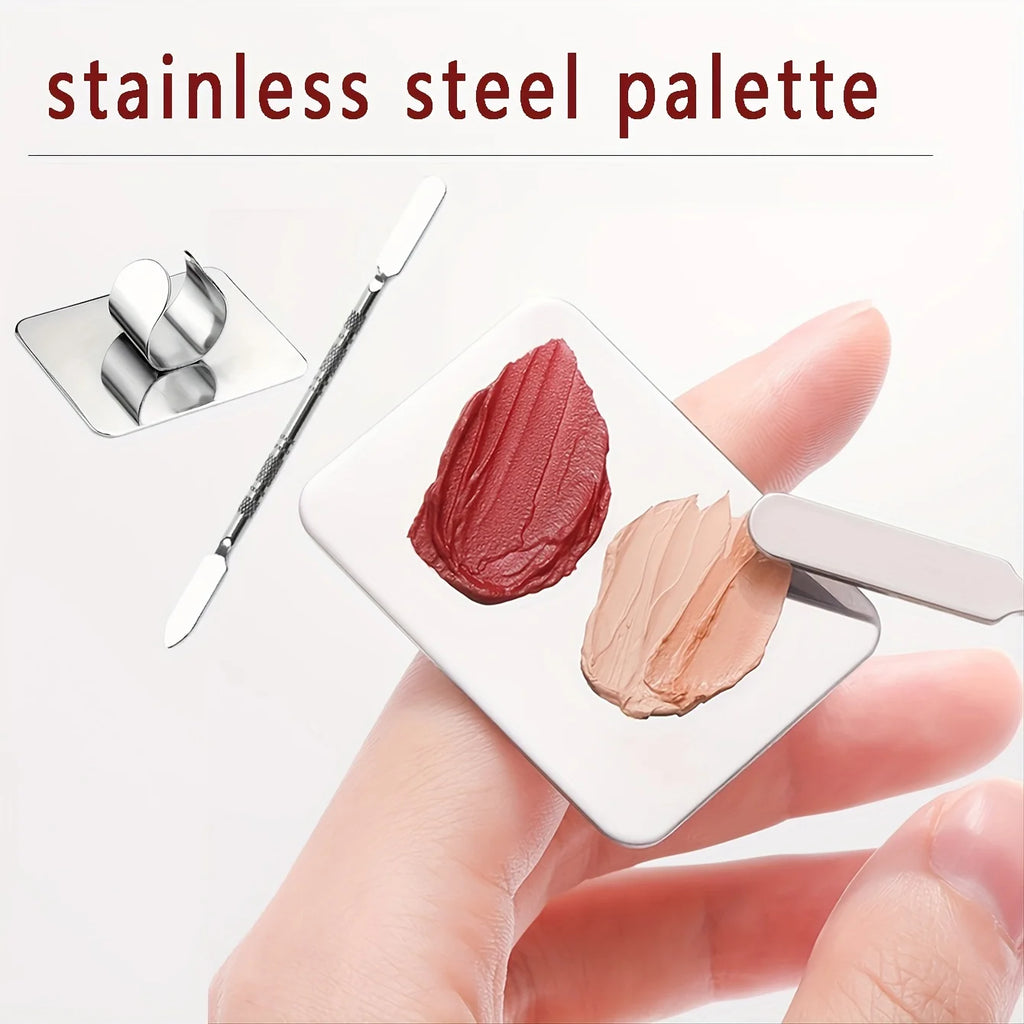 KissDate Stainless Steel Makeup Mixing Palette with Spatula, Foundation and Nail Art Mixing Tray