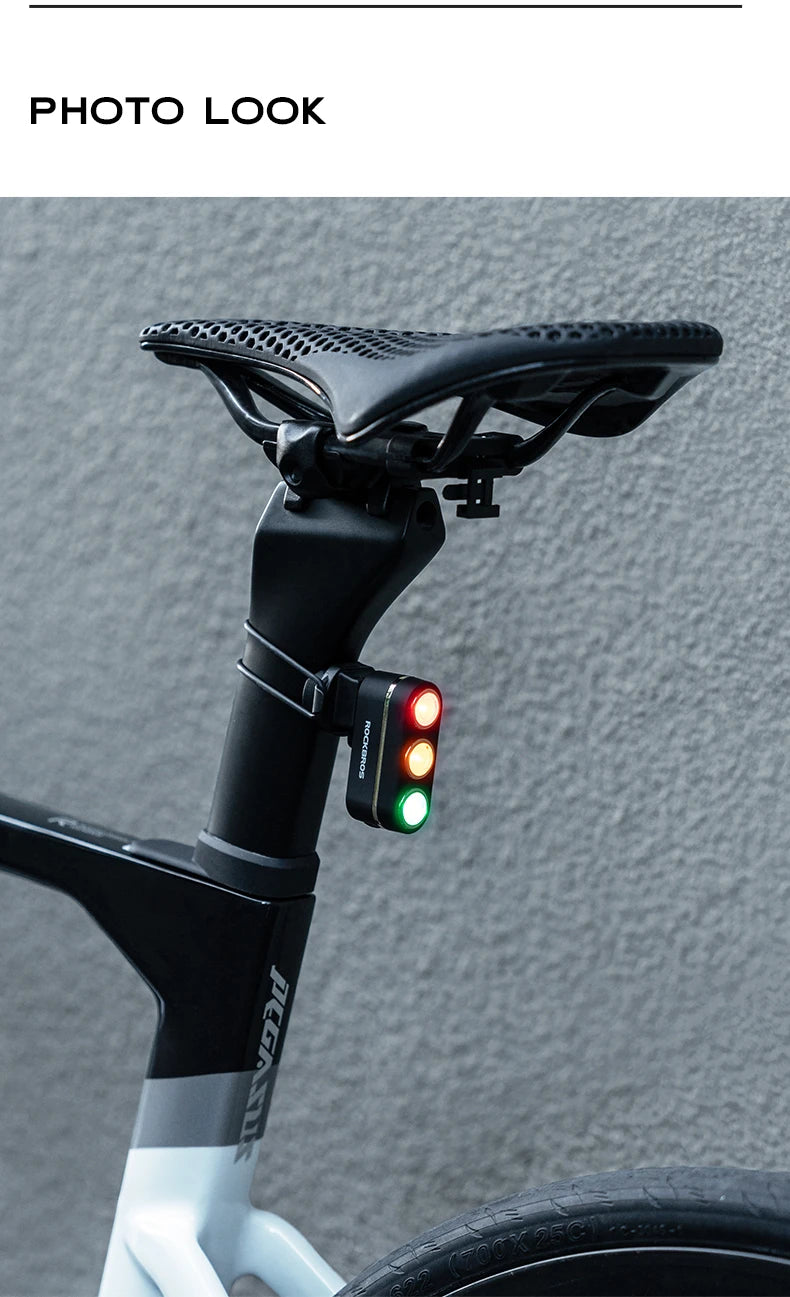 ROCKBROS Bicycle Smart Brake Tail Light MTB Road Bike Auto Brake Sensing Light IP64 Waterproof Type-C Charging Warning Taillight