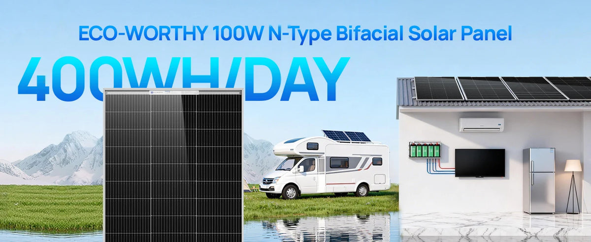 ECO-WORTHY Bifacial 100 Watt N-Type Solar Panel Monocrystalline Rigid High-Efficiency PV Module Power Charger for Sunsheds,Rvs