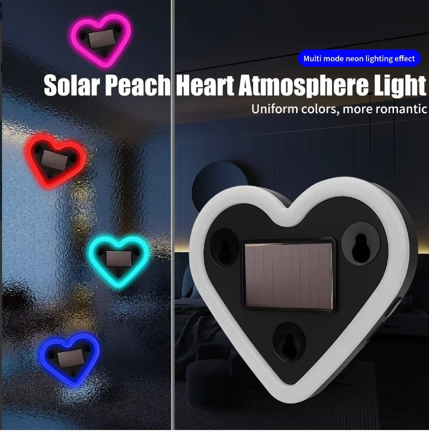 Heart-Shaped Car Ambient Neon Light, Solar and USB-C Rechargeable with Suction Mount