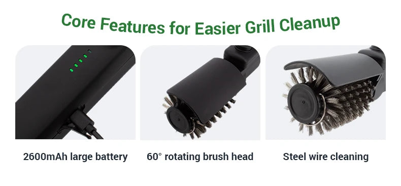 Electric Grill Brush, Multifunctional High Torque Grill Brush with 3-Speed Modes, 20kg Max Torque BBQ Cleaner Safe for Porcelain Cast Iron Stainless Steel, Reinforced Steel Bristles