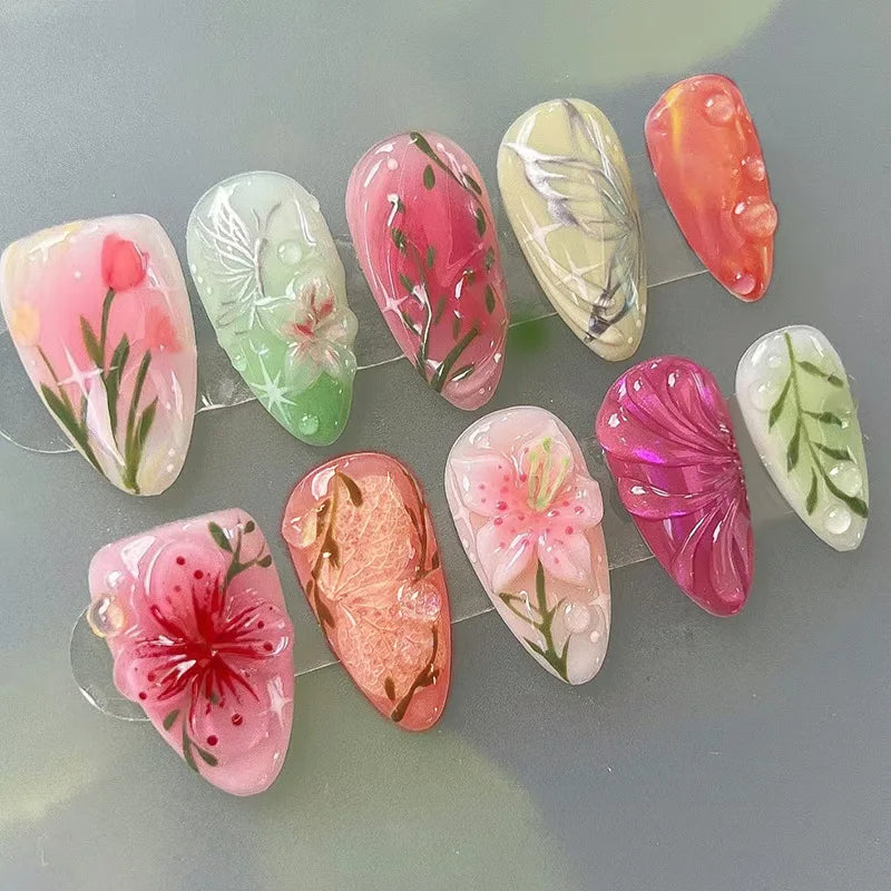 24Pcs Almond Press On Nails, Full Coverage False Nails (Random Style)