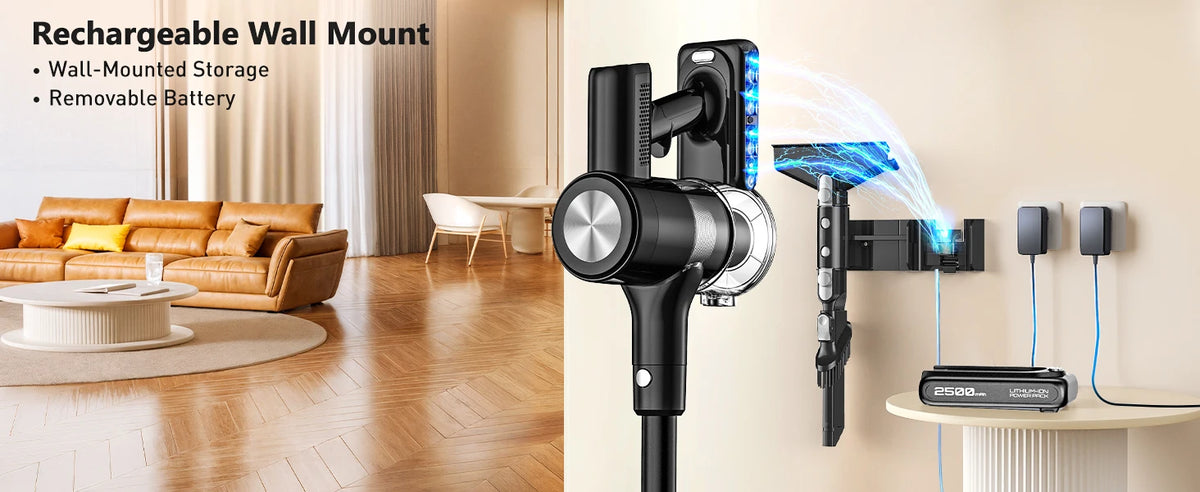 Cordless Vacuum Cleaner, 55Kpa/55min Self-Standing Powerful Stick Lightweight Vacuum Cleaner for Home Fur/Hard Floor/Rug