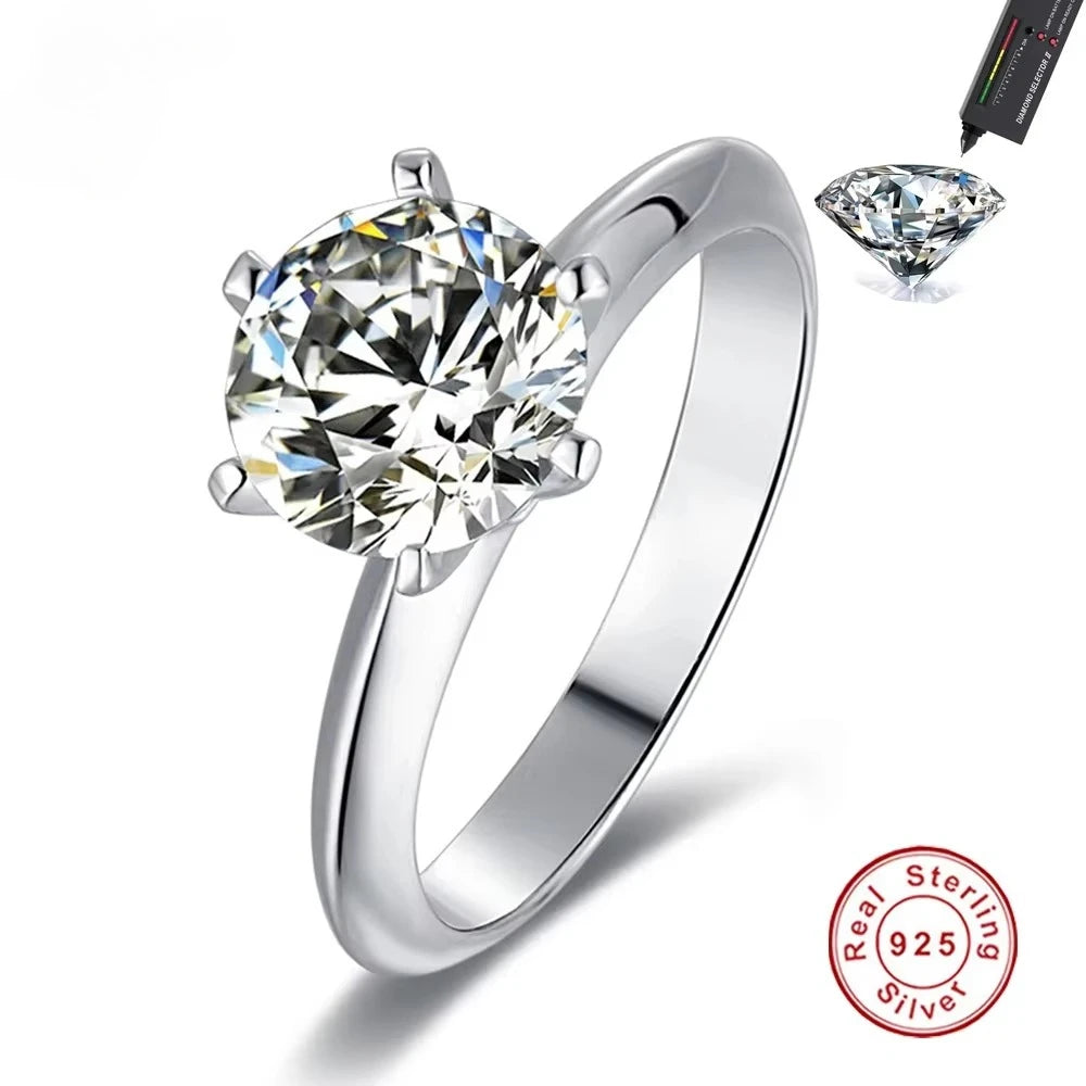 925 Sterling Silver Moissanite Solitaire Ring, 1–3 ct