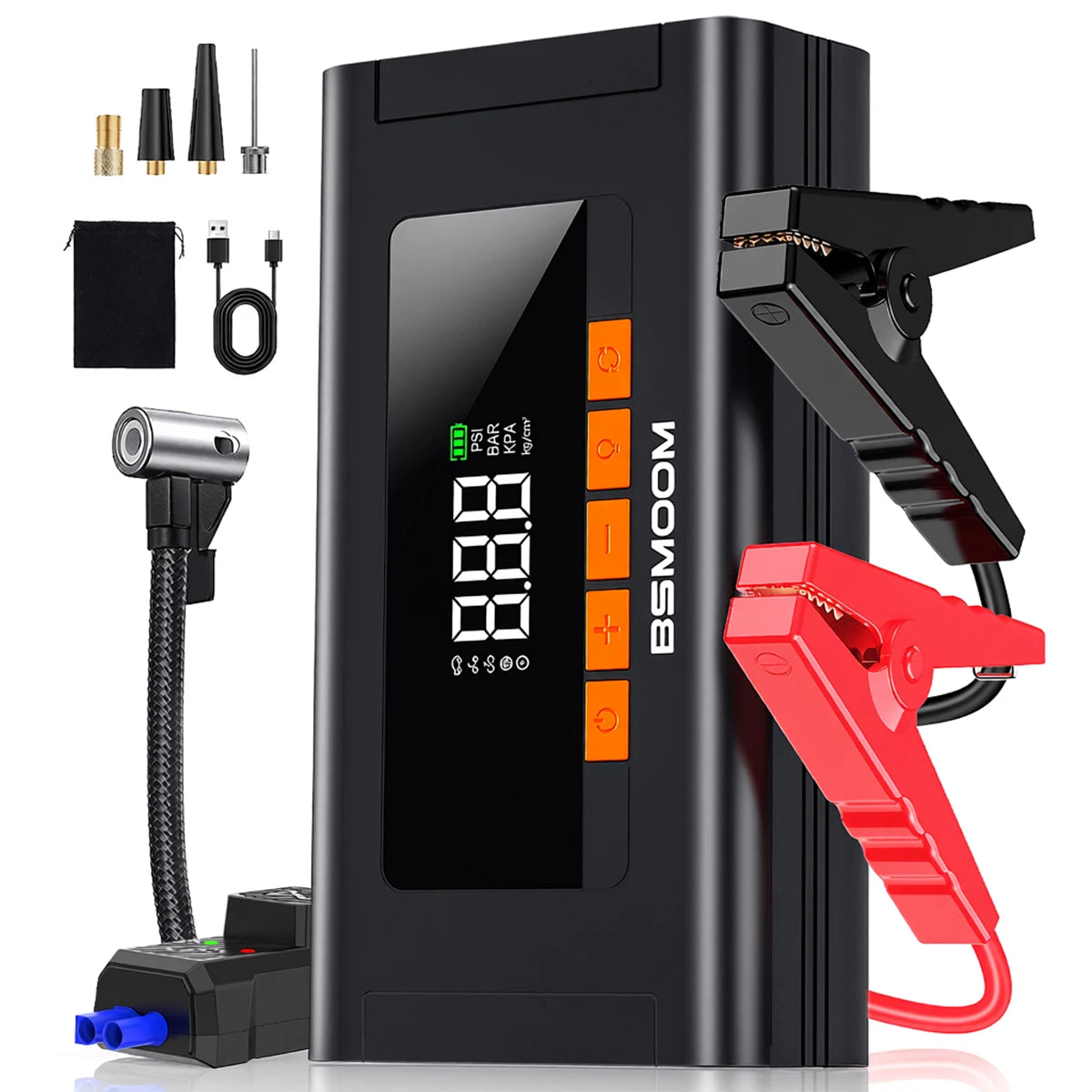Portable Car Jump Starter with 150PSI Air Compressor, Power Bank and Emergency Battery Booster