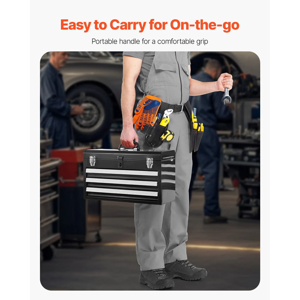 20-Inch 3-Drawer Metal Tool Box with EVA Liners