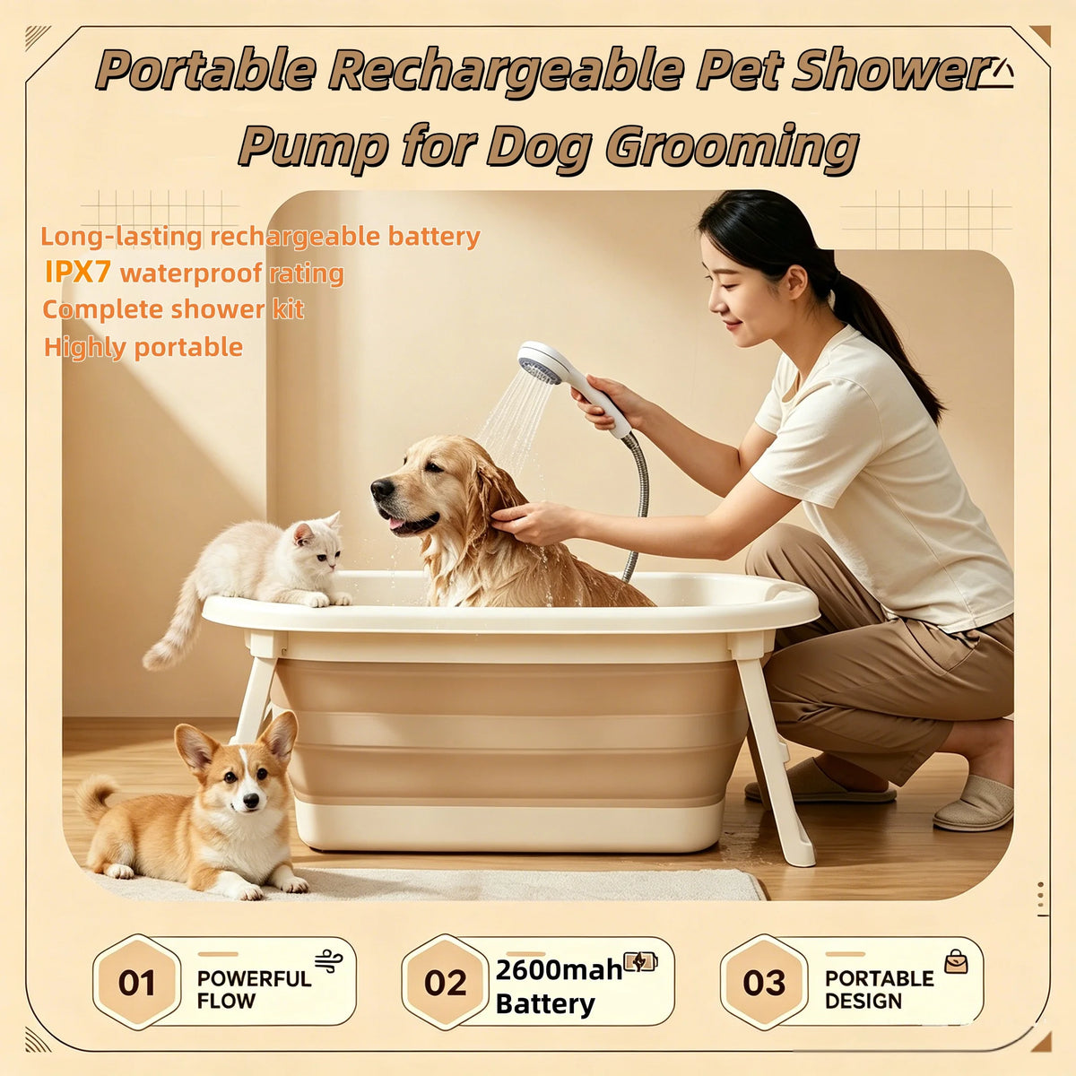 USB Rechargeable Portable Electric Shower Pump for Camping Outdoor Pet Wash Garden Cleaning Dormitory - Essential Shower Utility Tool