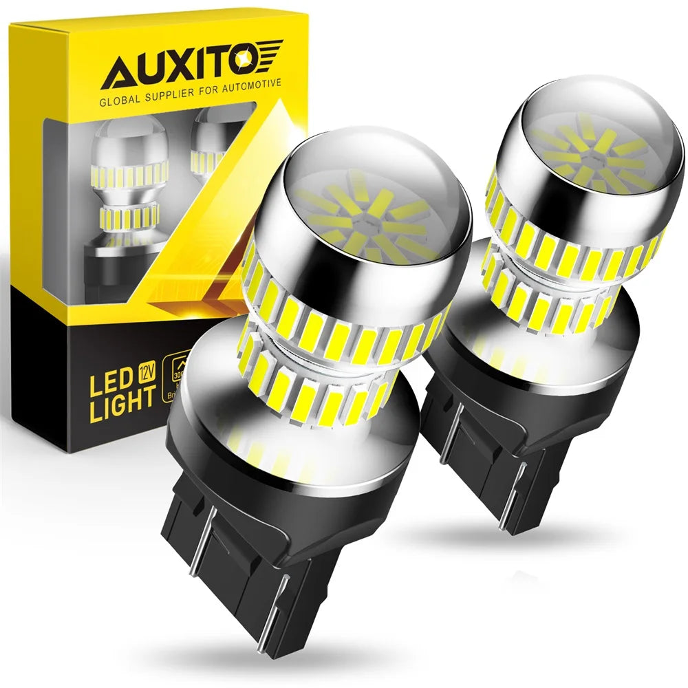 AUXITO 2Pcs 7443 W21/5W T20 LED Bulb Lights With HD Projector LENS 6000K White Red Yellow Amber 7440 For Car Reverse Tail Lamp