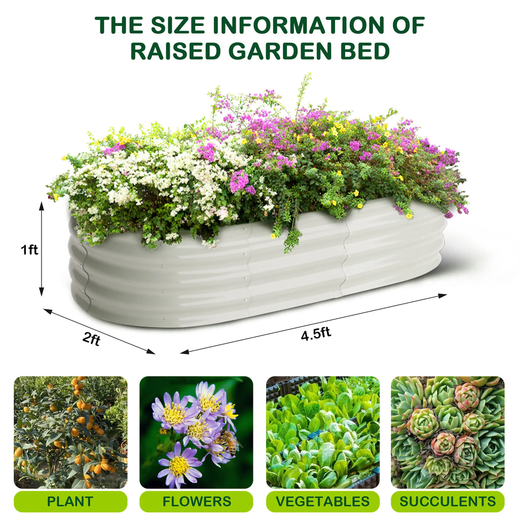 2 Pcs 4.5x2x1ft Oval Raised Garden Bed, Galvanized Raised Beds,Open-Ended Base Metal Raised Planter Beds,Garden Bed Outdoor