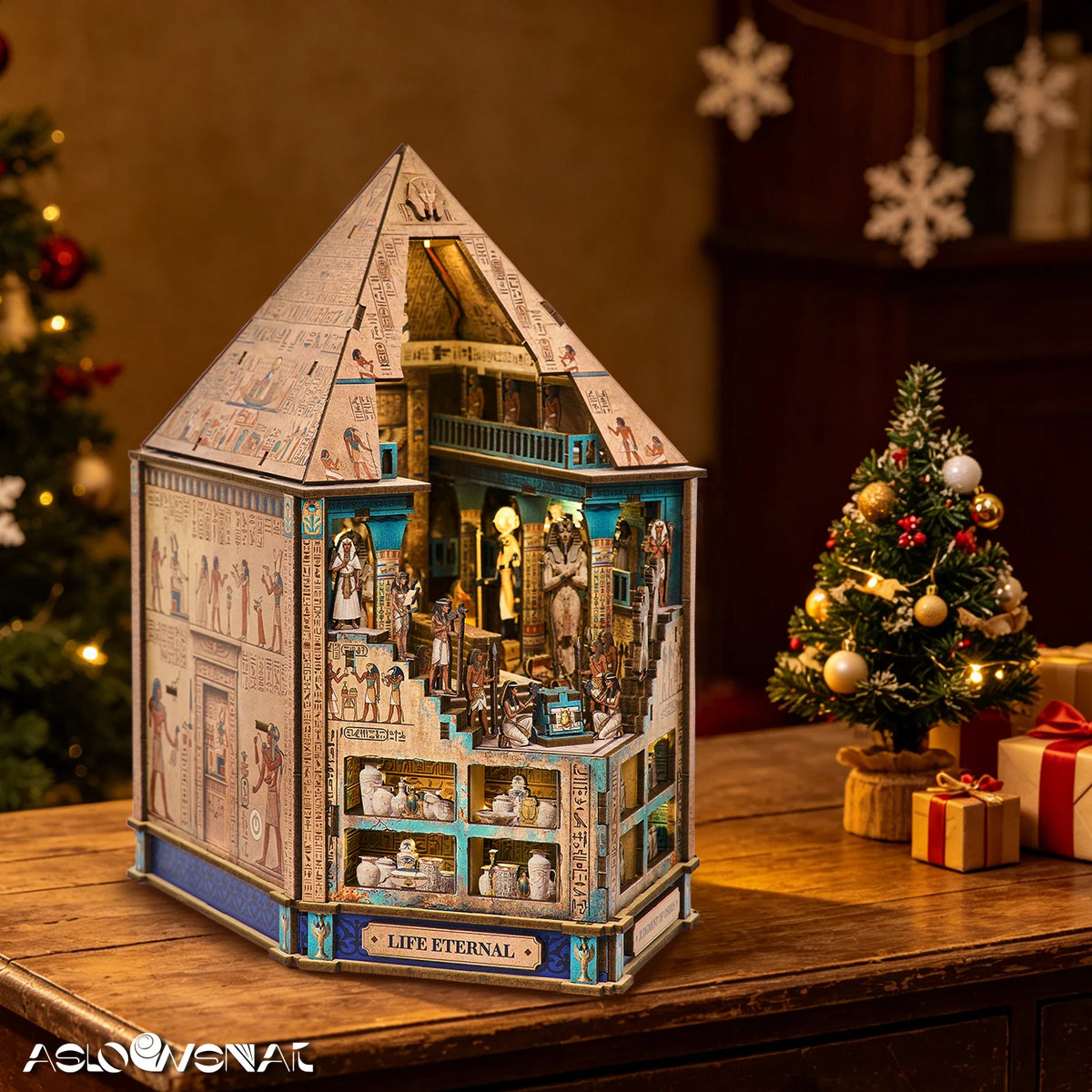 DIY Book Nook Kit, Egyptian Pyramid 3D Wooden Bookshelf Insert