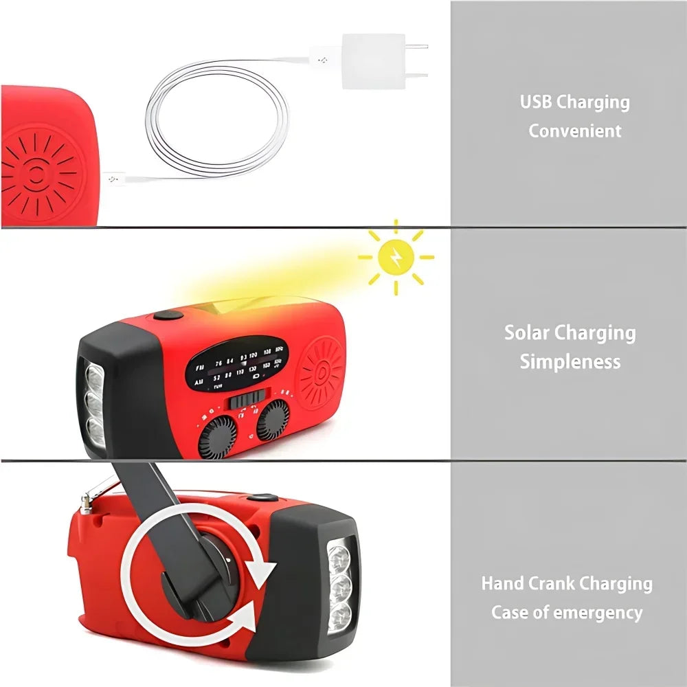 Solar Hand Crank Radio Portable Emergency Weather Alert Device with 2000mAh Power Bank and LED Flashlight Ideal for Home Blackout Severe Weather