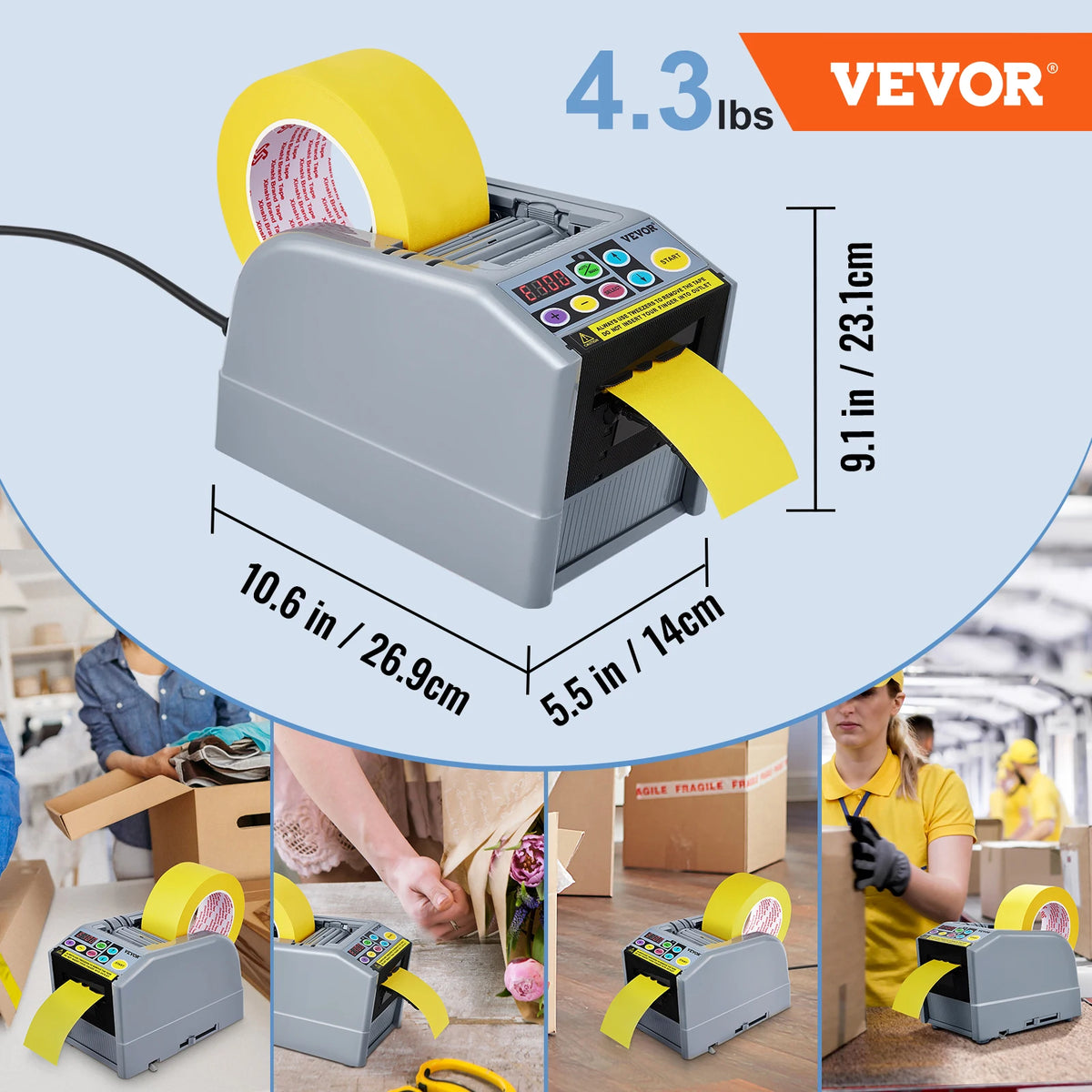 ZCUT-9 Automatic Tape Cutting Machine Paper Slitting Dispenser 6-60mm Adhesive Electric Tape Cutter for Product Package