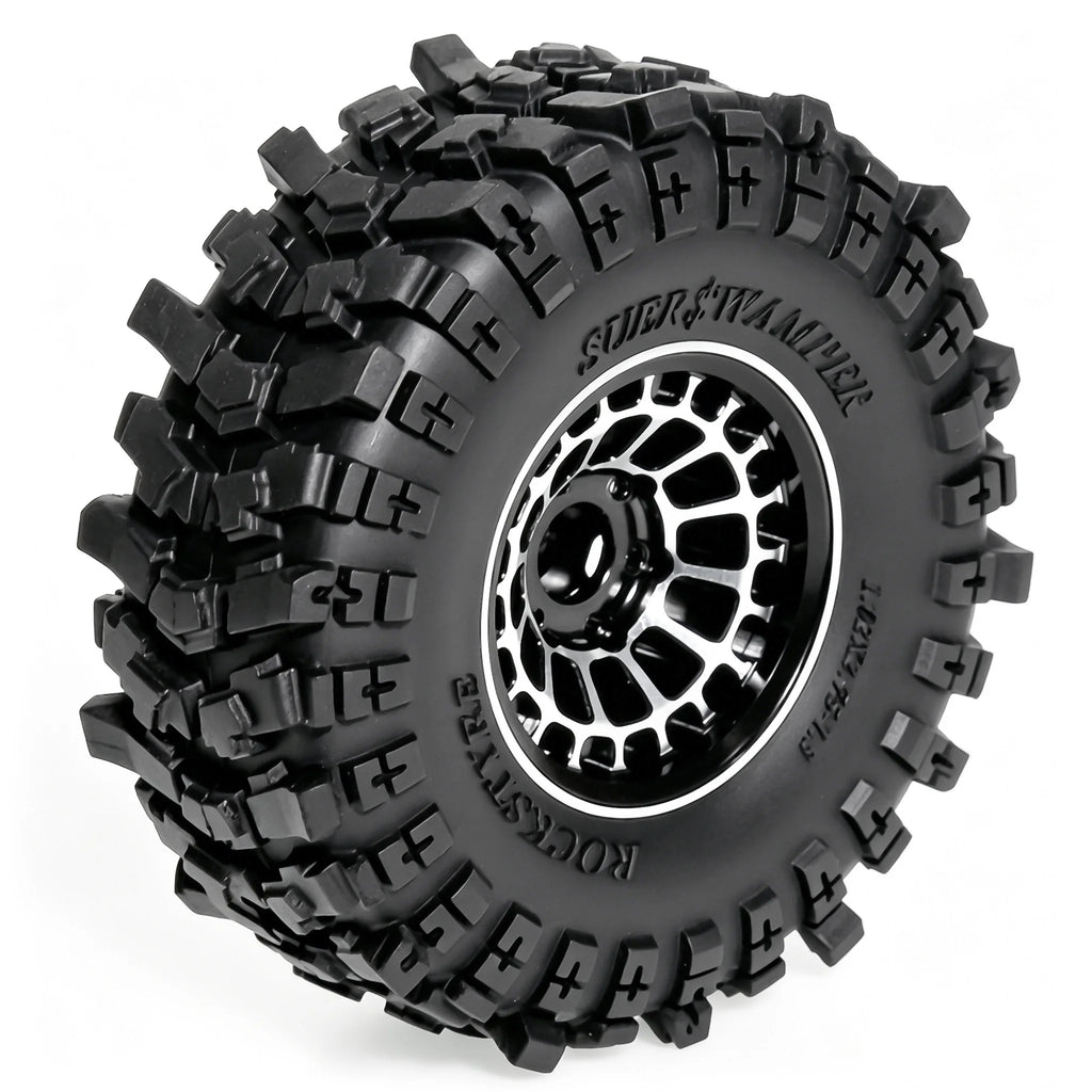 RED SPIDER 4Pcs 1.3 Inch RC Complete Wheels Set Metal Beadlock Wheel Rims + Deep Tread Rubber Tires With Foam OD 68.8mm For 1/18 Traxxas TRX4M Axial SCX24 FCX24 Micro RC Crawler Buggy Off Road DIY Modification Parts