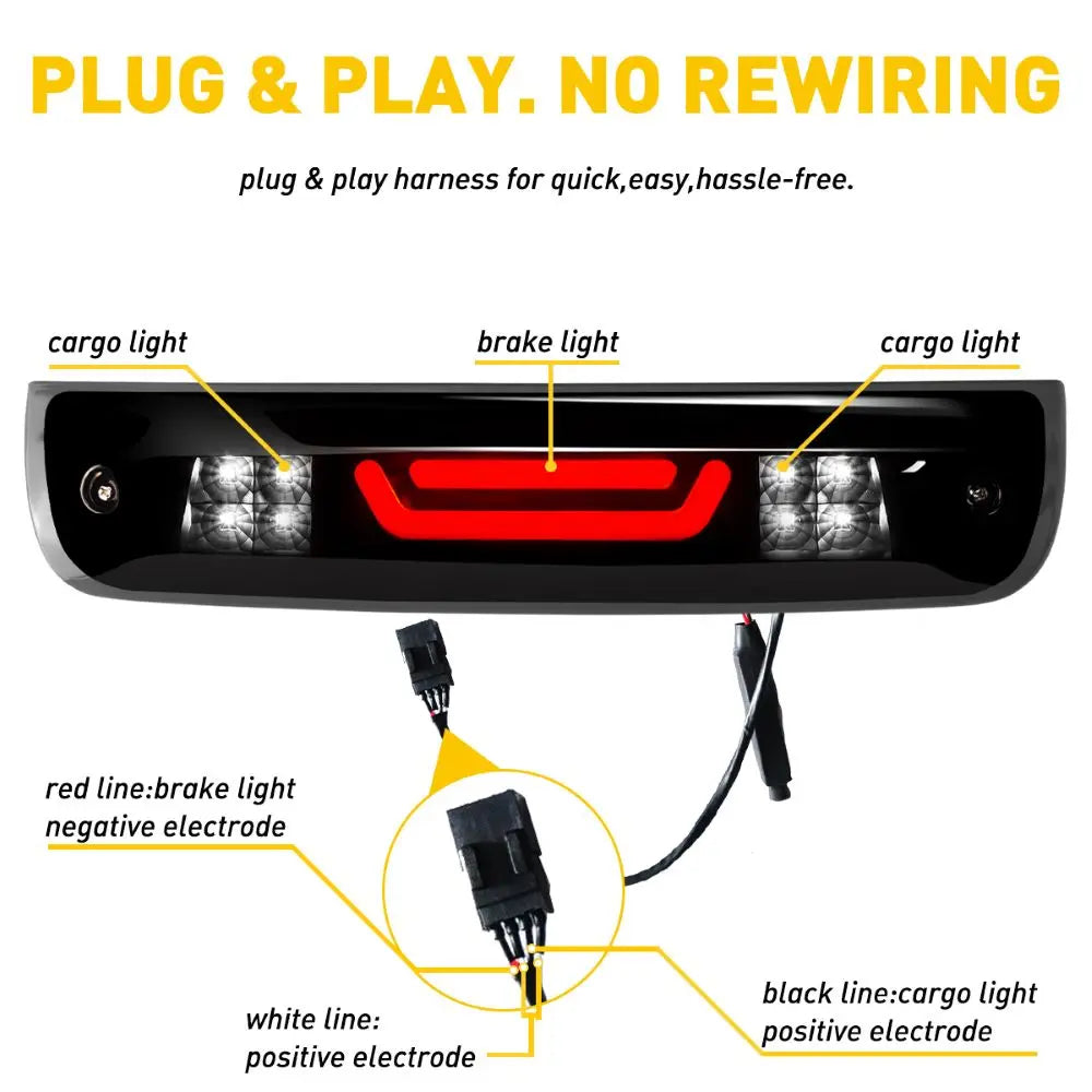 1Pcs LED Third 3rd Smoke Brake Light For Dodge Ram 1500 2500 3500 2009-2018 Car Rear Brake Cargo Lights Red White Accessories