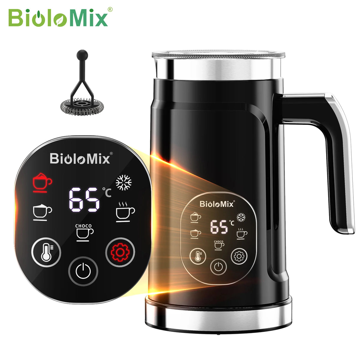 BioloMix 5-in-1 Milk Frother with LED Touch Screen, Hot and Cold Foam Maker for Lattes