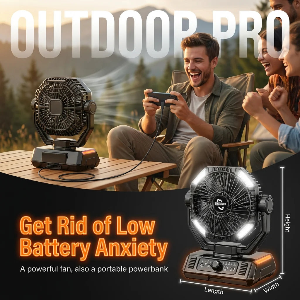 20000mAh Camping Fan with 4 LED Lights and Remote Control 8 Speed Adjustable Rechargeable Outdoor Fan for Tent Fishing