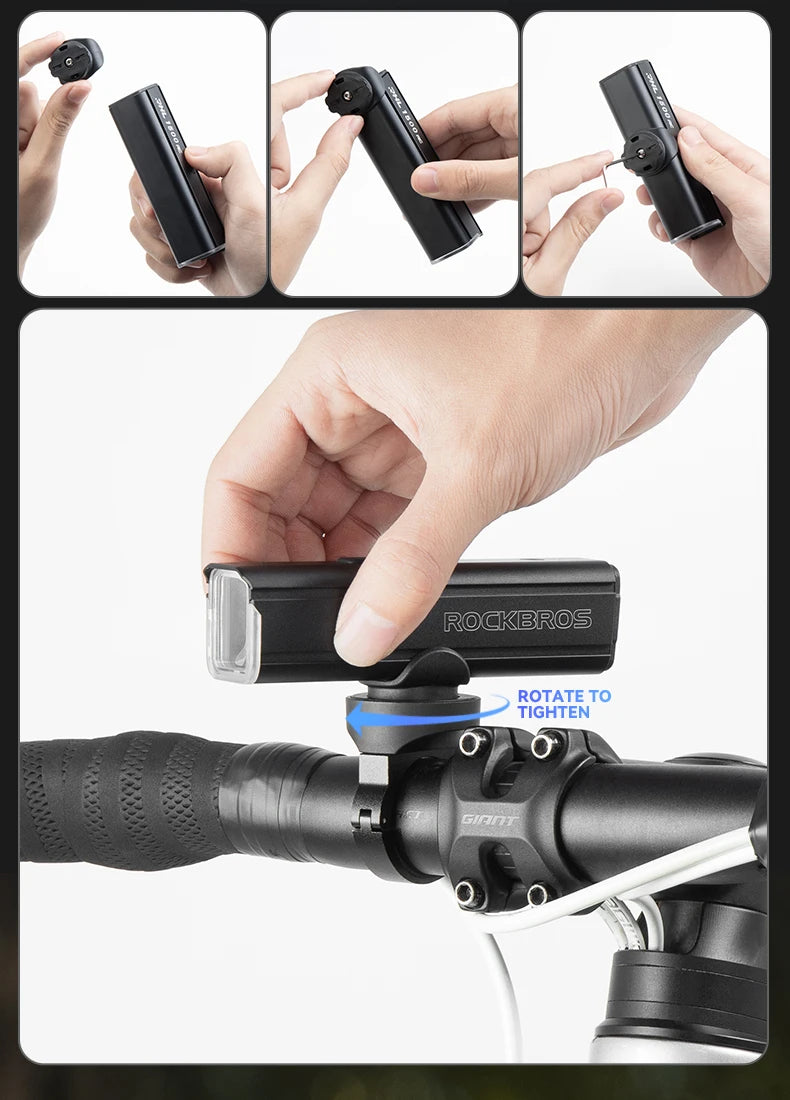 ROCKBROS Bike Light 1500LM 5000mAh Bicycle Lights IPX6 Aluminum Type-C Rechargeable Smart Brightness Sense Adjust Cycling Lamp