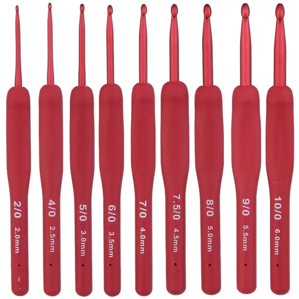 9PCS Red Crochet Hook Ergonomic Handle for Arthritic Hands Extra Long  Knitting Needles for Beginners and Crocheting Yarn