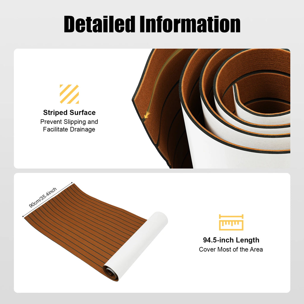 Self-Adhesive EVA Foam Floor Mat 90x240cm Faux Teak Waterproof Boat Decking RV Floor Pad 6mm Thick for Marine Caravan Home Gym