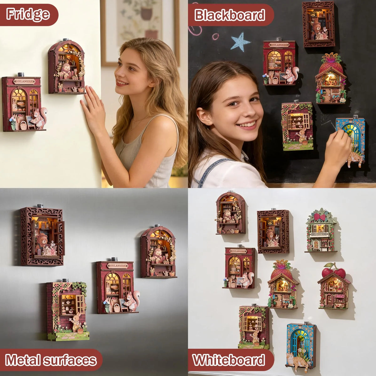 Fridge Magnet DIY Book Nook Kit 3D Puzzle Toy Dollhouse Shop Animal Mini House Furniture Creative Assembly Model Decoration