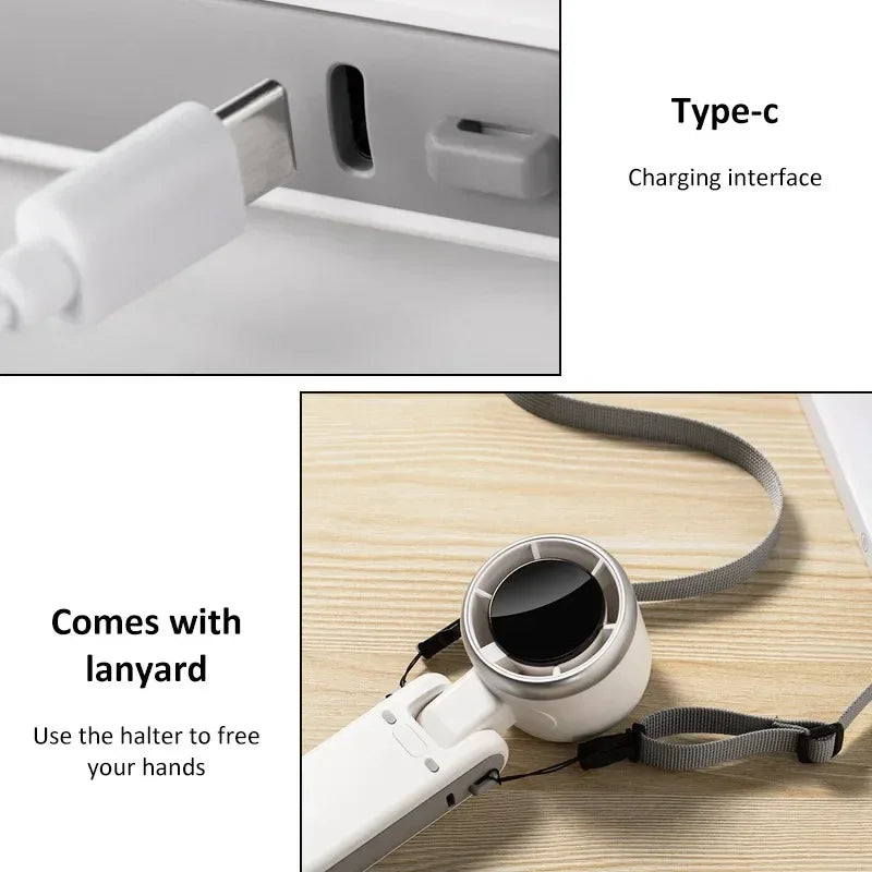 Portable Handheld Fan USB Rechargeable, Multi-functional Foldable Mini Fan, Turbine Strong Wind for Table Desk Office Travel