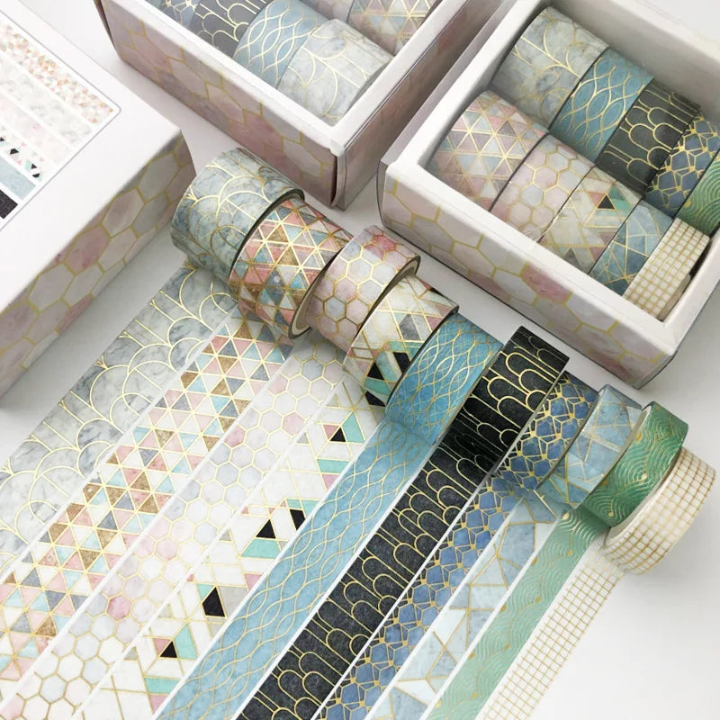 Cute Pink Series Decorative Washi Tape with Gold Foil Elements, Japanese Style Stationery for DIY Journal Scrapbooking, Sticker Label Decoration