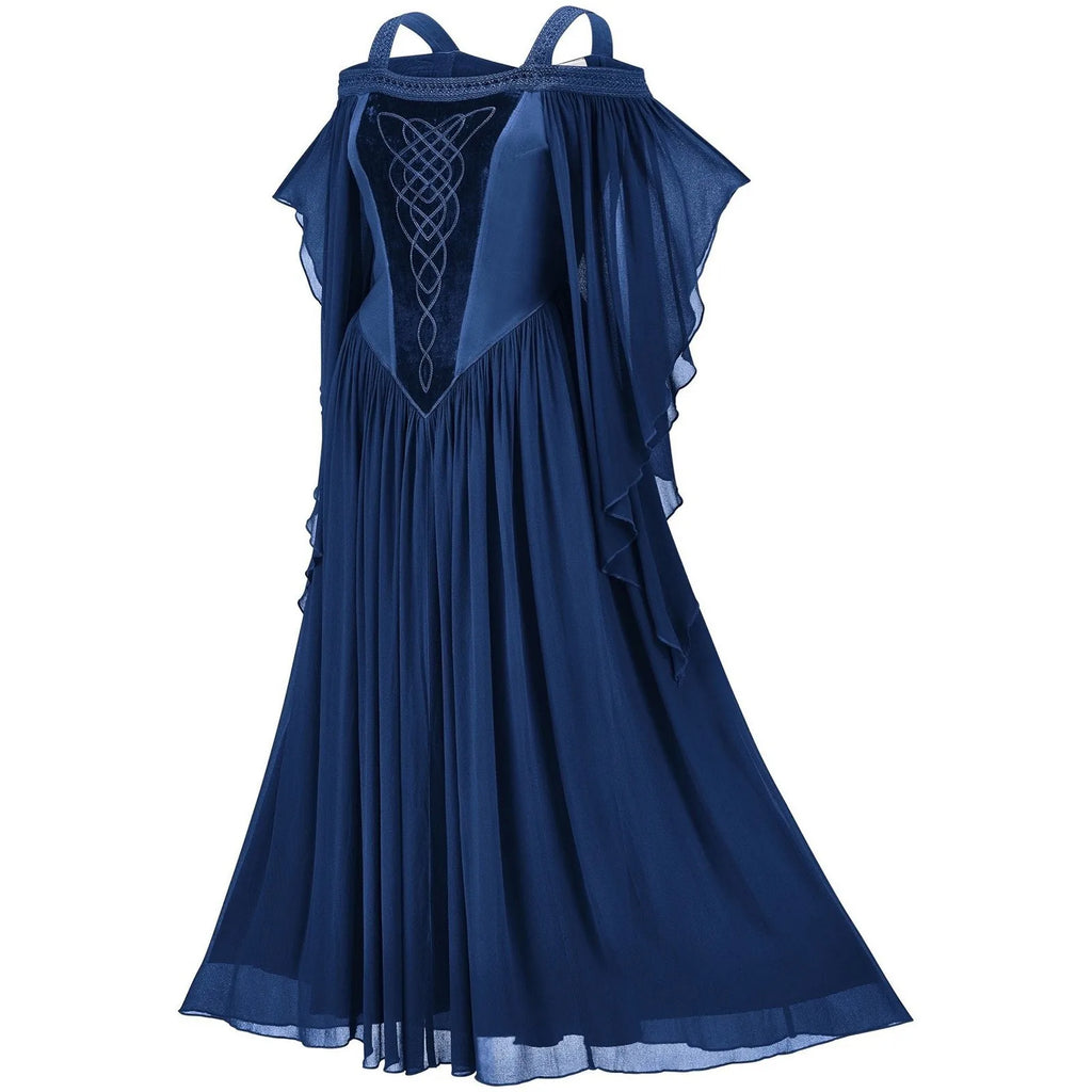 Women's Medieval Drama Halloween Cosplay Dress Off The Shoulder Batwing Sleeve Solid Color Patchwork Embroidery Long Dress