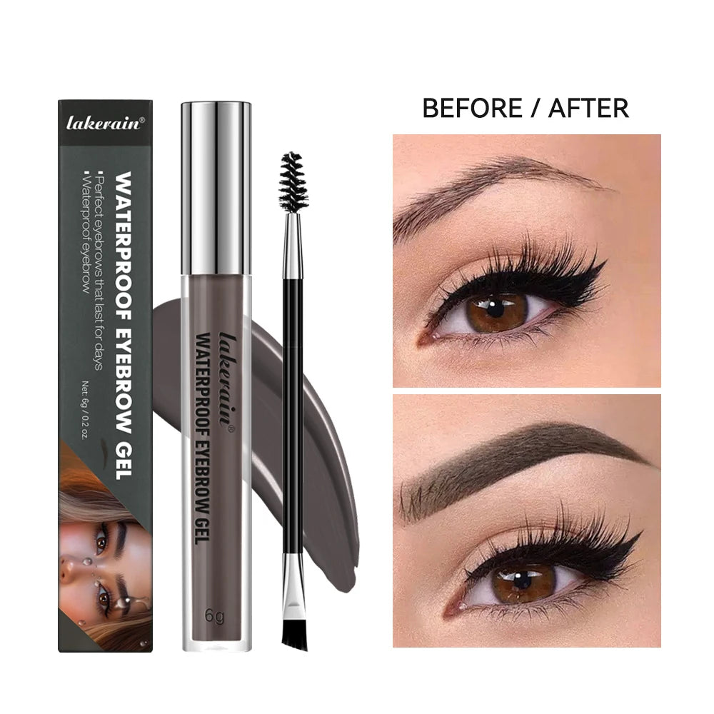 Lakerain Waterproof Eyebrow Gel, Long Lasting Highly Pigmented Liquid Brow Makeup in Natural Black and Brown