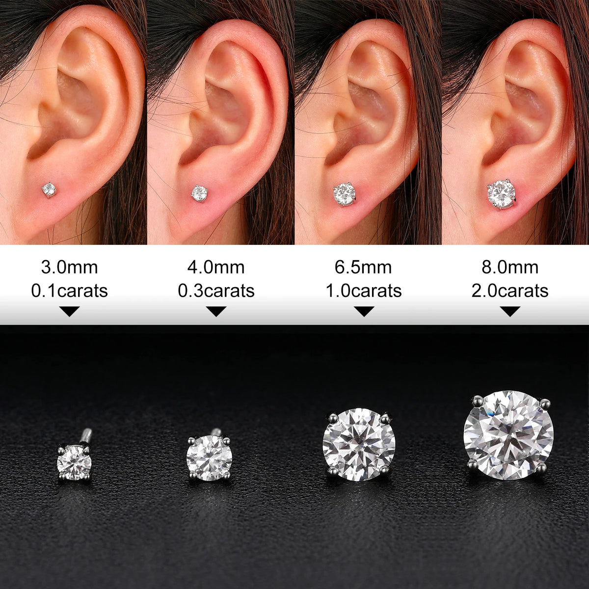Real 0.5-2 Carat Black Moissanite Earrings For Women 100% 925 Sterling Silver Earring 2023 Trend Wedding Jewelry Christmas Gifts