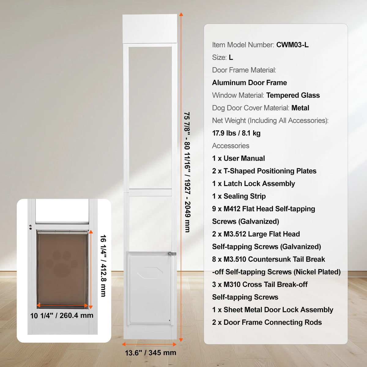 Dog Door Sliding Glass Door Adjustable Height Doggy Door Sliding Doors Aluminum Frame Tempered Glass Pet Door