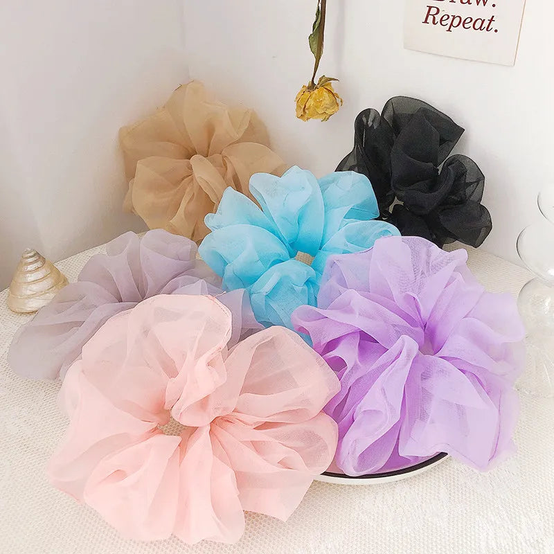 Spring summer organza hair scrunchie large fairy chiffon women Elastic Hair Band Ponytail Holder Hair Tie Girl Gum Accessories