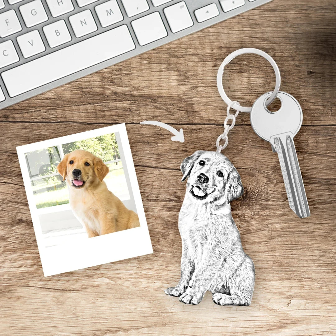 Personalized Pet Photo Necklace or Keychain, Engraved Custom Dog and Cat Memorial Pendant