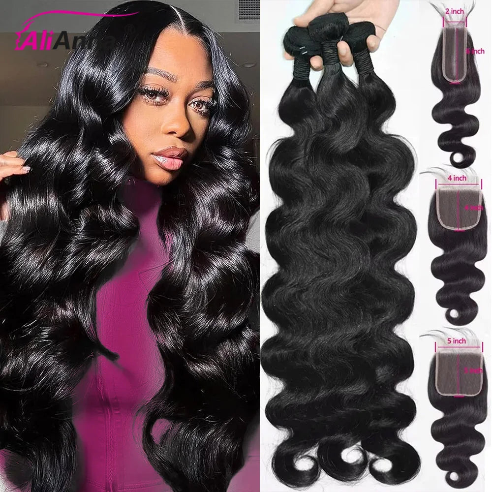 Body Wave Human Hair Bundles with 4x4 Closure