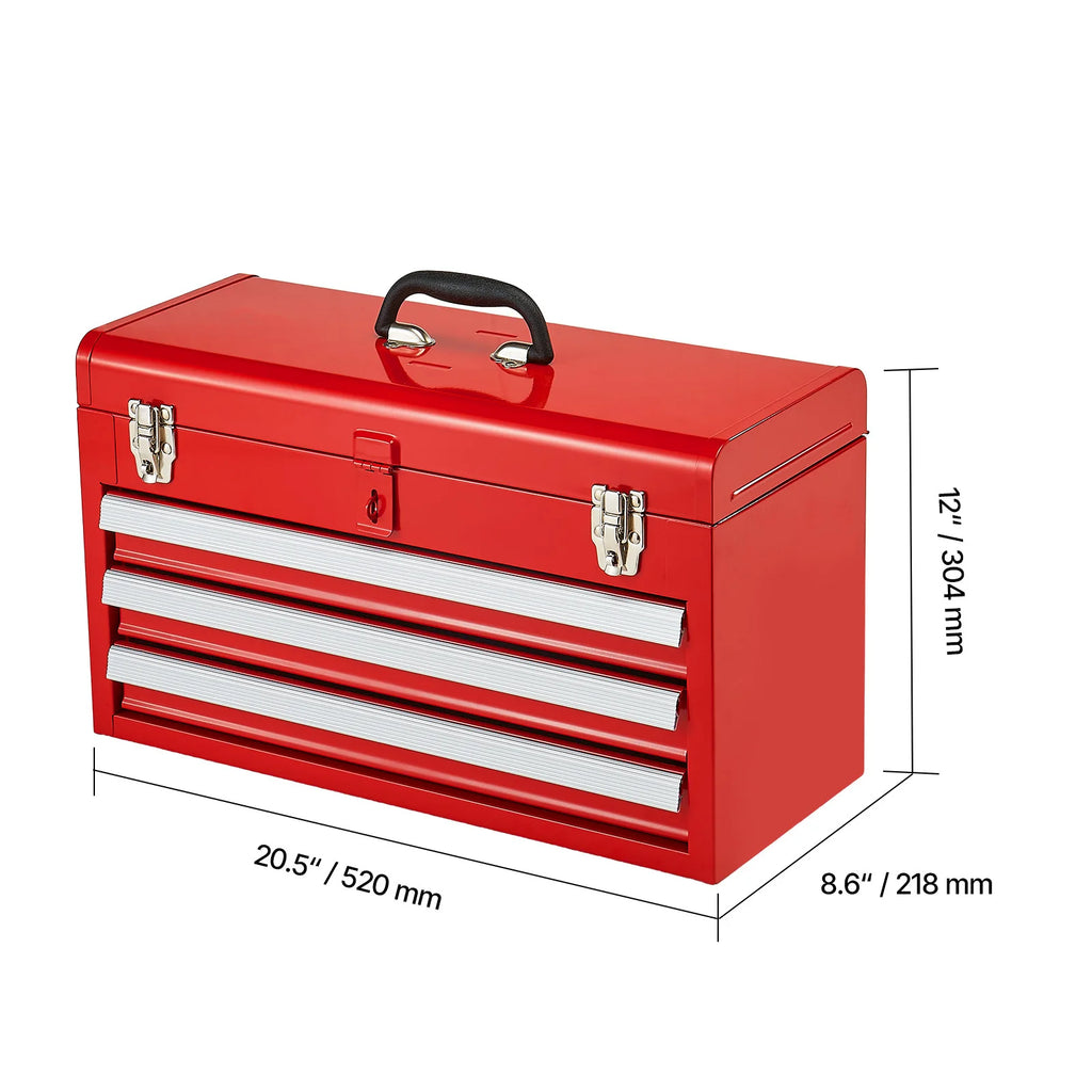 20-Inch 3-Drawer Metal Tool Box with EVA Liners