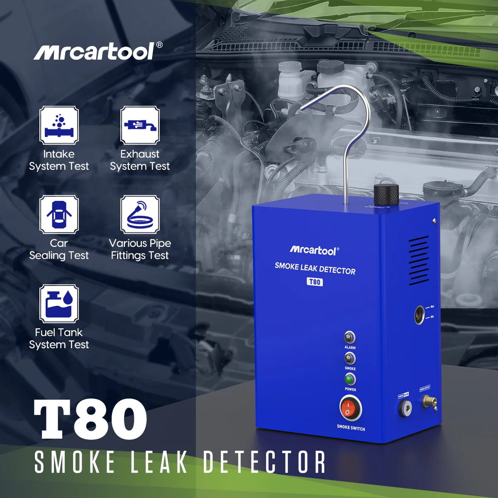 MR CARTOOL T80 Smoke Machine Leak Detector with Pump EVAP Pipe Leak Locator Smoke Diagnostic Tool for Motorcycle PK AN-CEL S100
