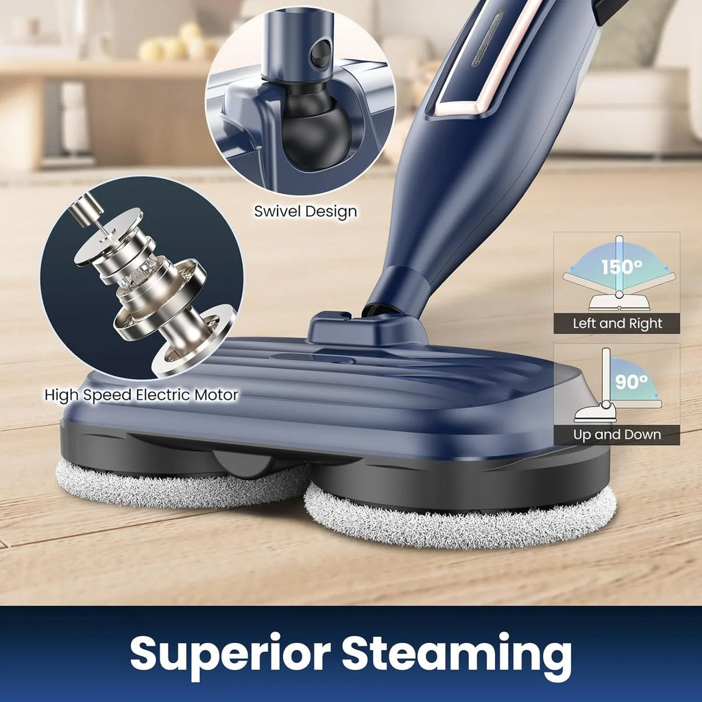 VM6 Steam Mop Cleaner with Rotating Mop Pads 1300W Powerful Floor Steamer 10 in 1 Lightweight Spin Mop High Temperature with Steam Blaster Technology