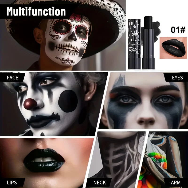 White Liquid Foundation And Black Lipstick Halloween Cosplay Set,Suitable for Adults,Matte Finish,Long-Lasting for All Skin Type