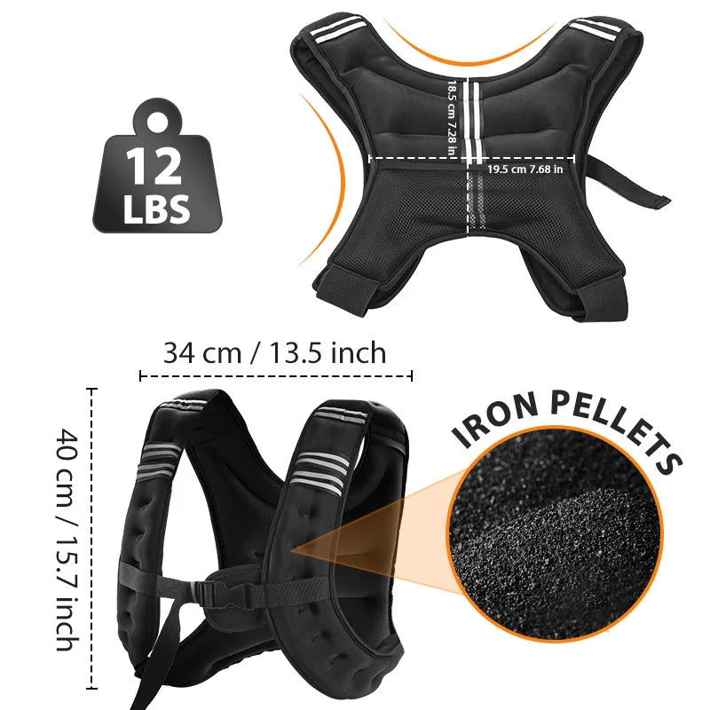 12 lb Weighted Vest with Reflective Stripe for Workouts