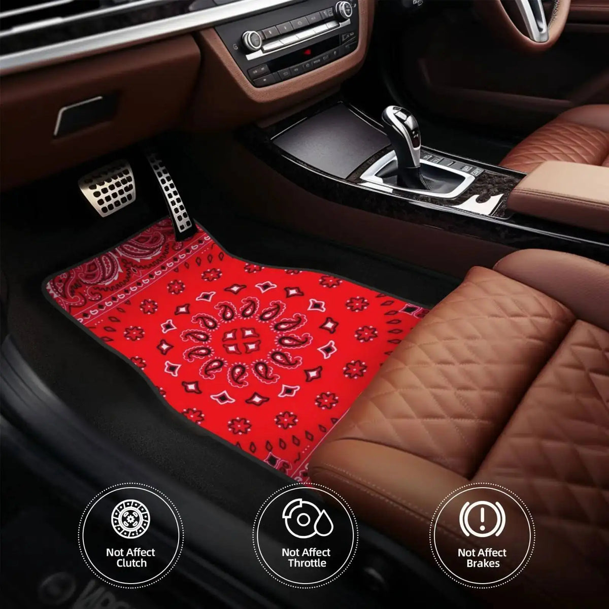 Red Bohemian Paisley Car Floor Mats, 4-Piece Universal Anti-Slip Auto Carpet Set