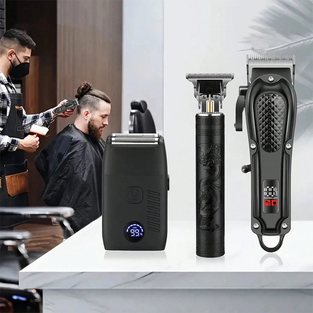3-in-1 Cordless Hair Clipper & Trimmer Set with LED Display