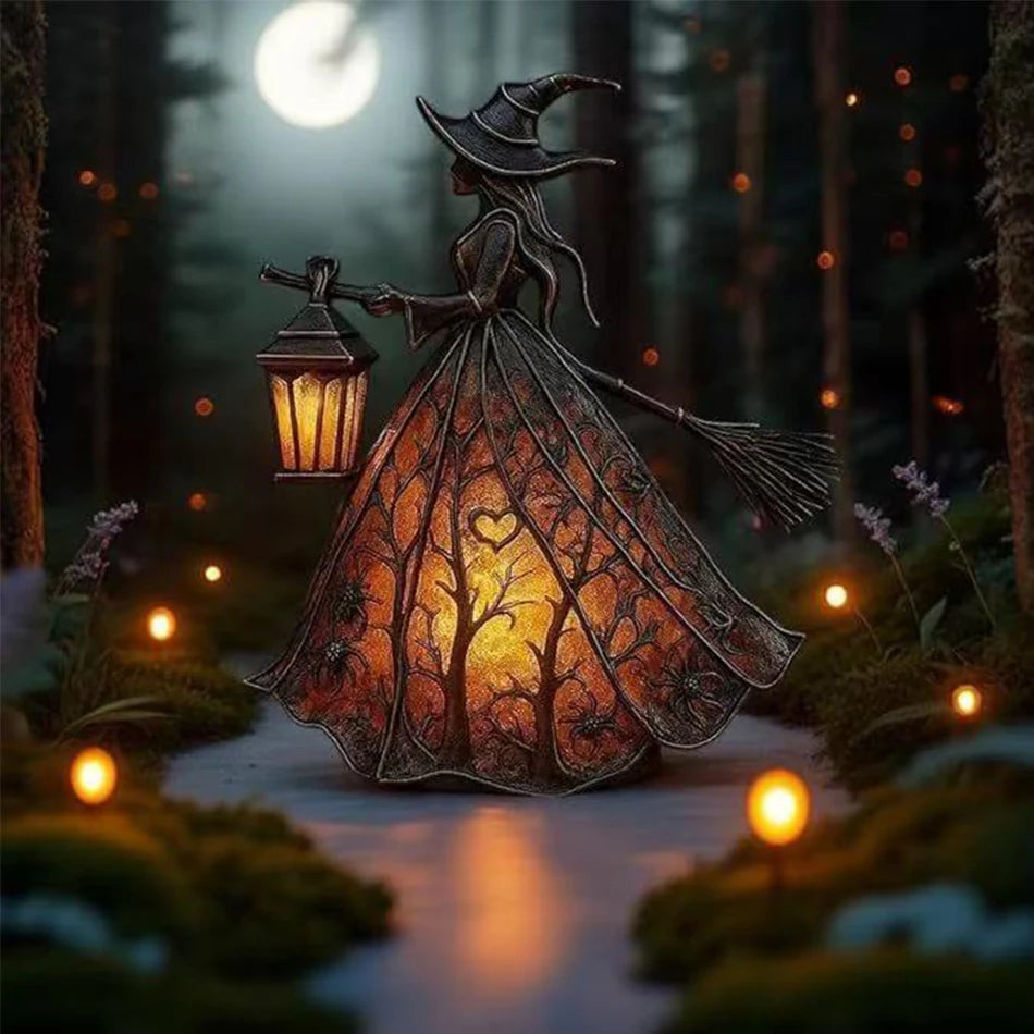 Halloween Witch and Ghost 3D Resin Lantern Decoration