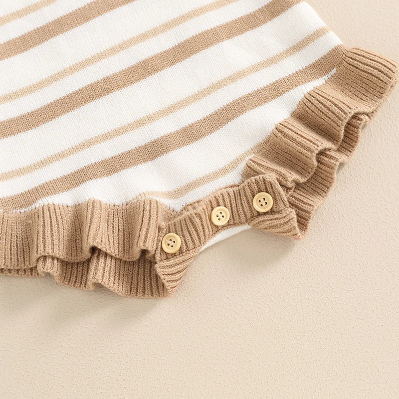 0-18M Cute Baby Girls Boys Summer Romper Sleeveless Bow Strap Ruffle Striped Ribbed Jumpsuits Playsuit
