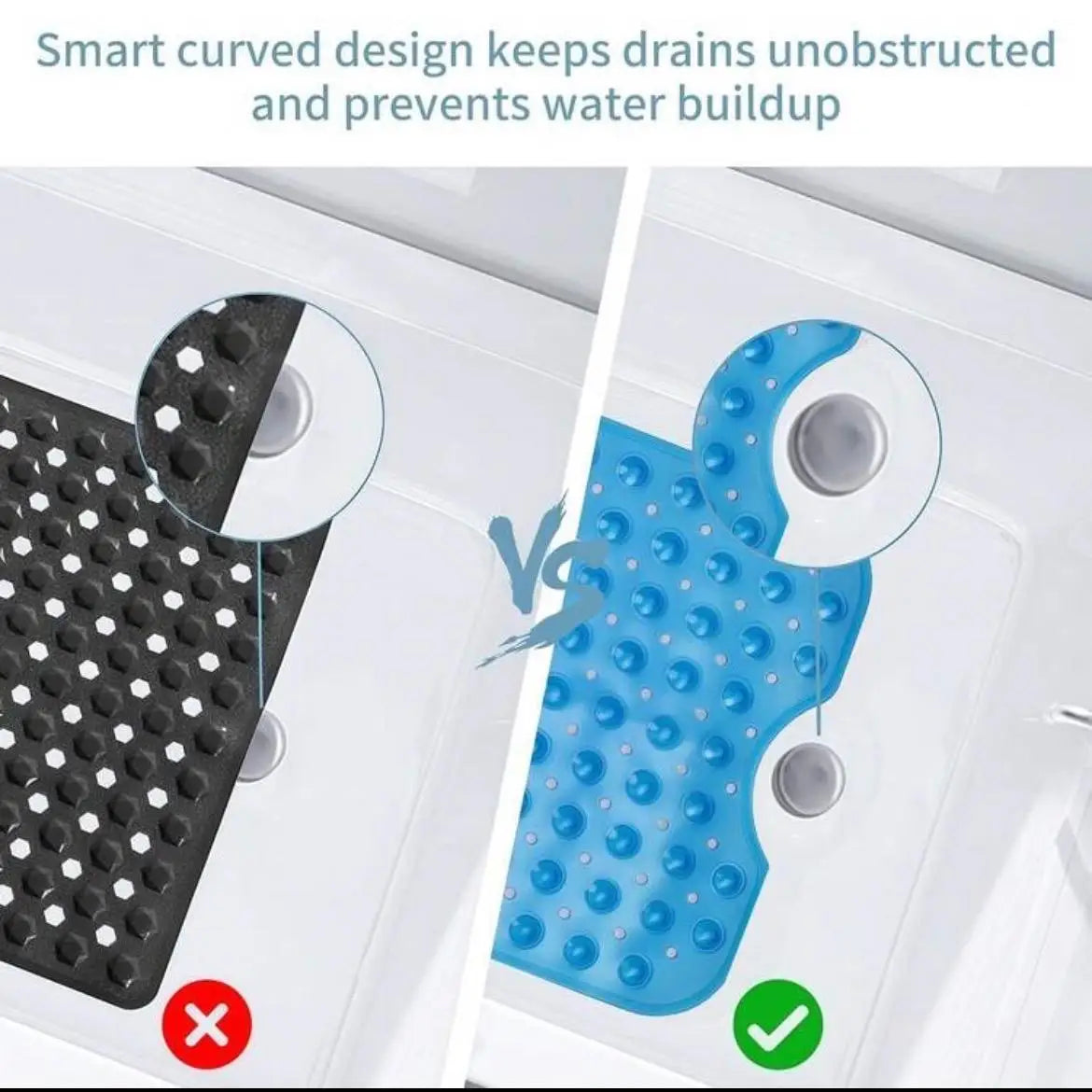 Shower Floor Mat 40x16 Inch,Non Slip Bath Mat With Firm Suction Cups,Extra Large Machine Washable Bathtub Rug,Drain Holes Keep Tub Clean,Waterproof Mold Resistant Rubber PVC Mat,Blue Black Transparent Light Gray,Home Essentia
