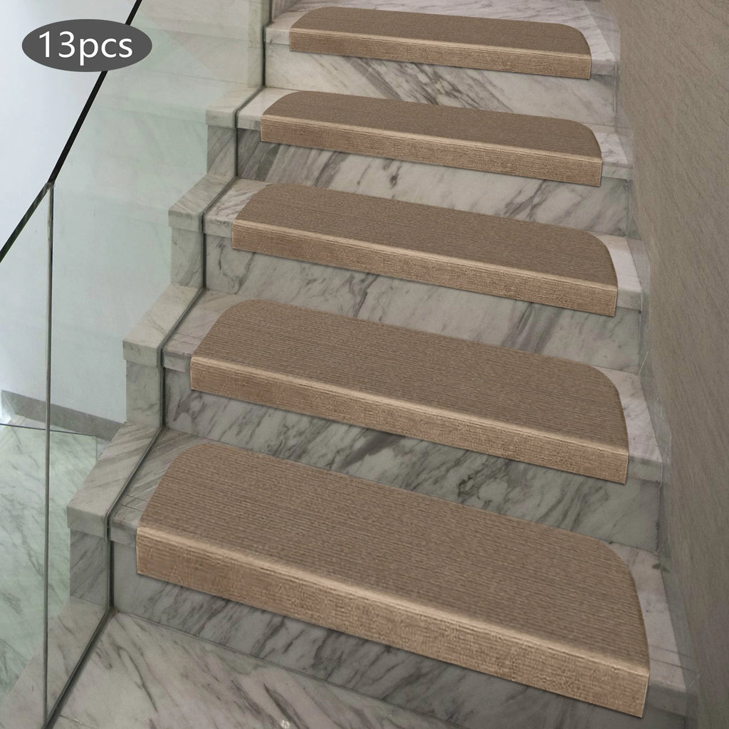 13PCS Carpet Stair Treads Mat 55*24cm Beige Stair Non-slip Carpet Mat Protection Cover Pad for Hallway Children's Bedroom