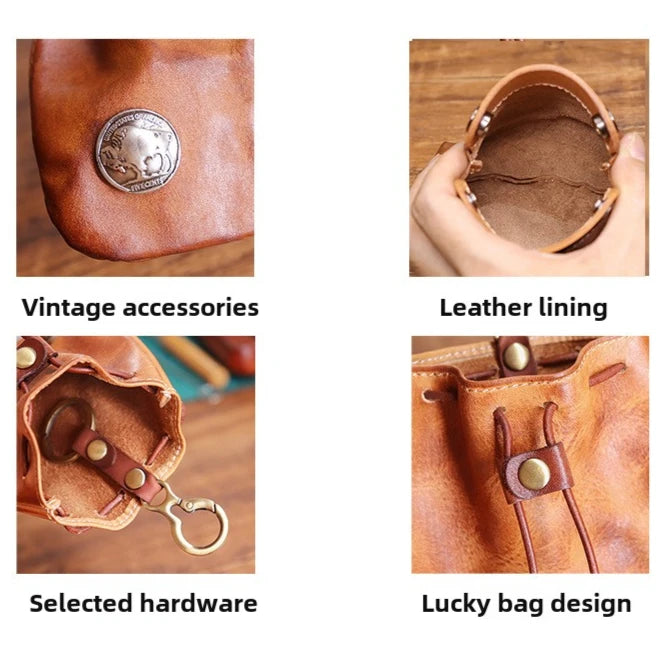 Vintage Leather Zip Coin Purse Card Holder Mini Wallet Key Organizer Travel Pouch for Gifts Daily Carry