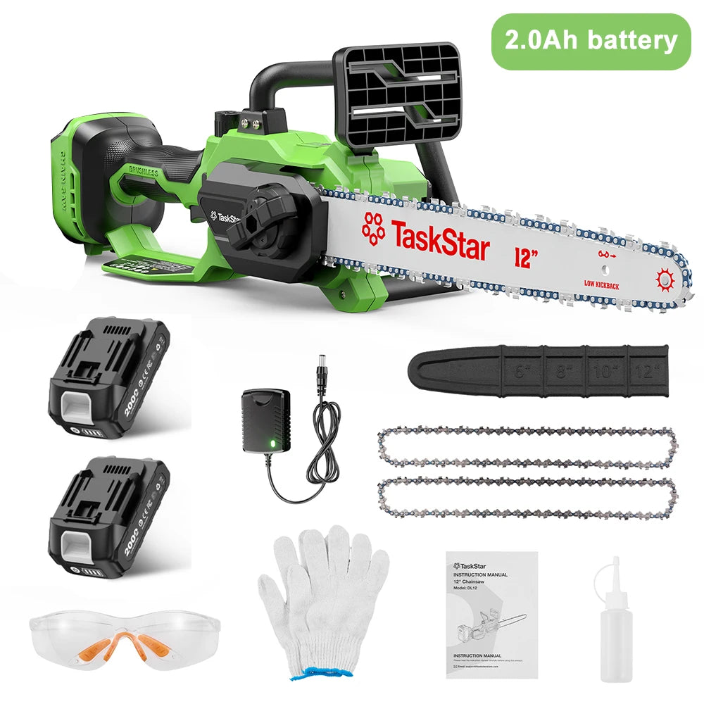 12 Inch Brushless Electric Chainsaw Cordless Electric Saw with Auto Oiler & Security Lock