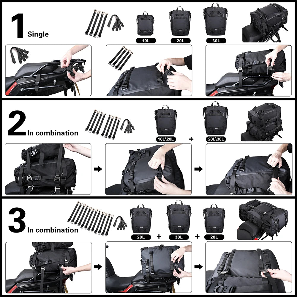 Rhinowalk Motorcycle Rear Seat Bag 10L 20L 30L Waterproof Luggage Pack Motocross Multi-Function Bumper Modification Bale