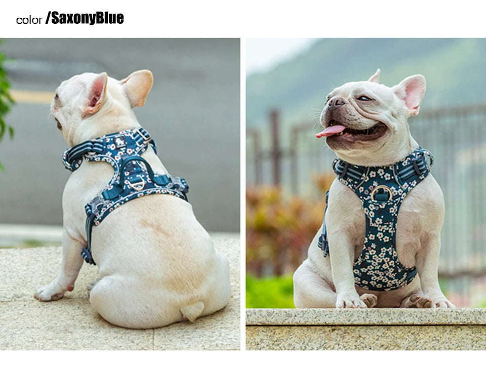Truelove Pet Dog Harness Floral No Pull Cotton Fabric Breathable and Reflective Soft for Big Medium Small Adjustable VestTLH5655
