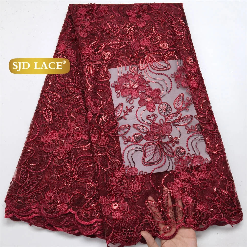 SJD LACE Gold French African Mesh Lace Fabrics for Women Wedding Dress 2026 High Quality Nigerian Tulle Net Lace Fabrics for Party DIY Cloth 4716
