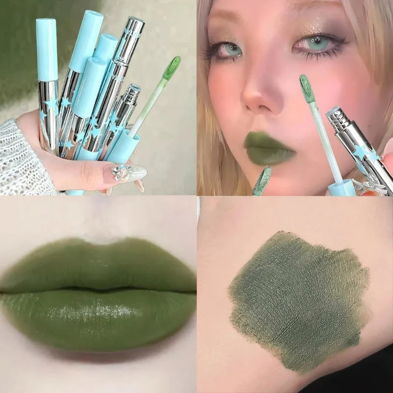 Punk Green Matte Lipstick Soft Mist Mousse Velvet Lip Glaze Long-lasting Not Easy to Sticky Lip Gloss Halloween Makeup Cosmetics